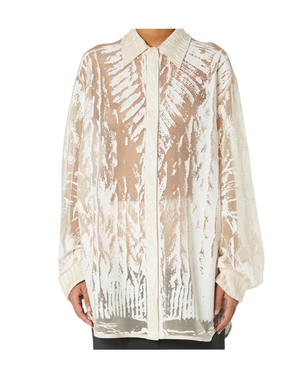 DIESEL White Abstract-Printed Curved Hem Shirt