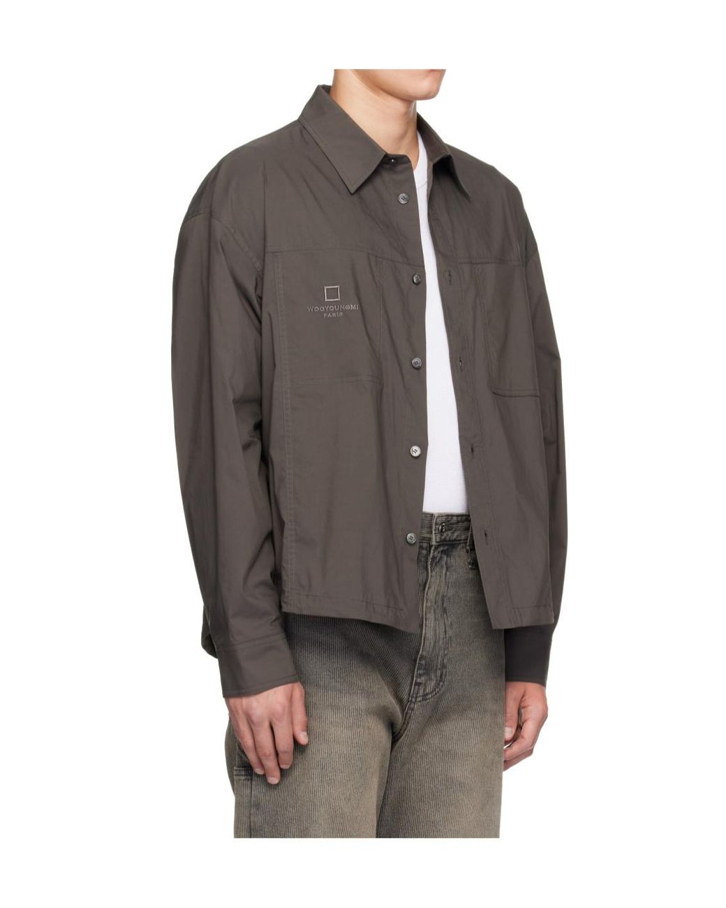 Wooyoungmi Gray Logo-Print Chest-Pockets Shirt for men