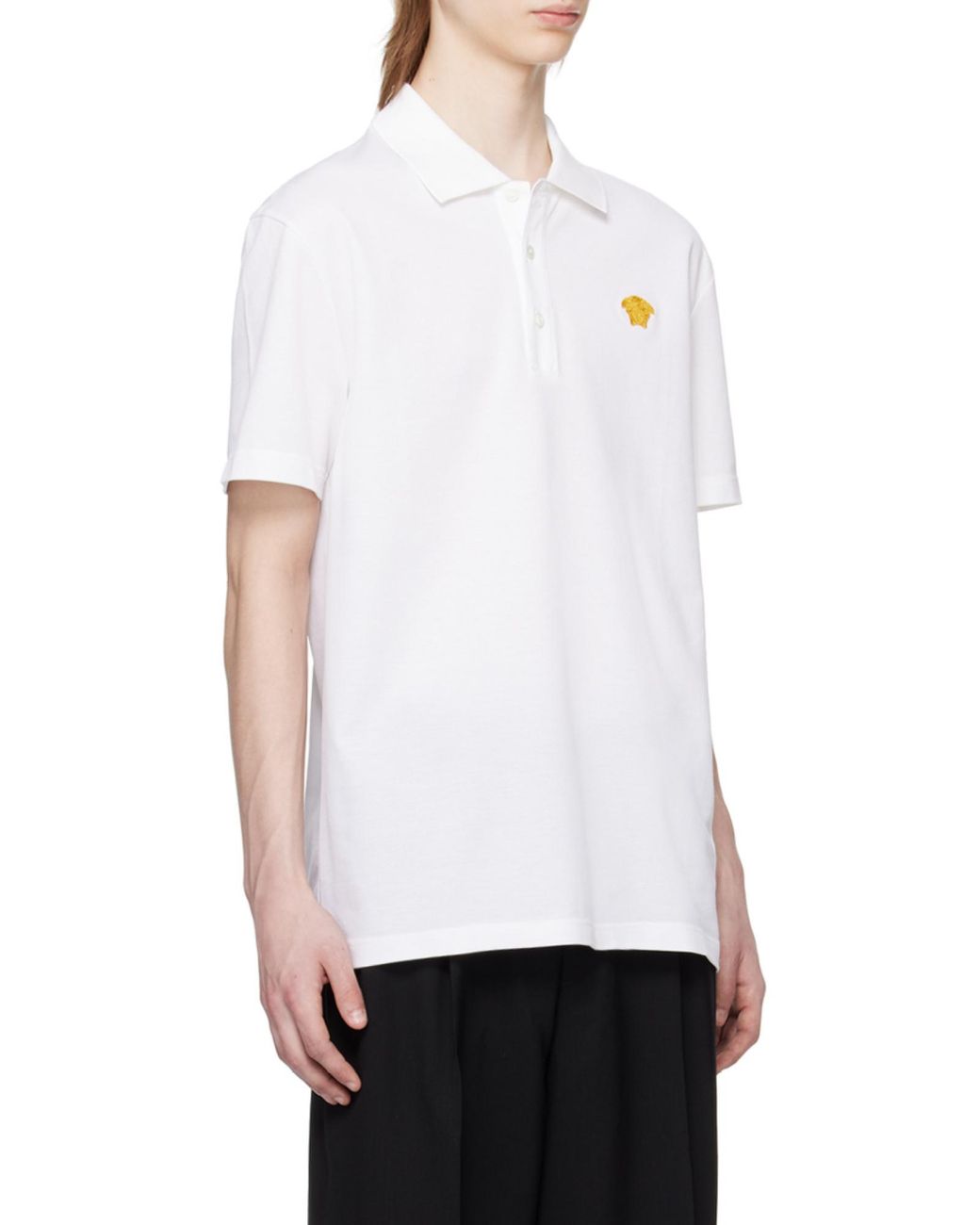 Versace White Medusa Logo Embroidered Short-Sleeved Polo Shirt for men