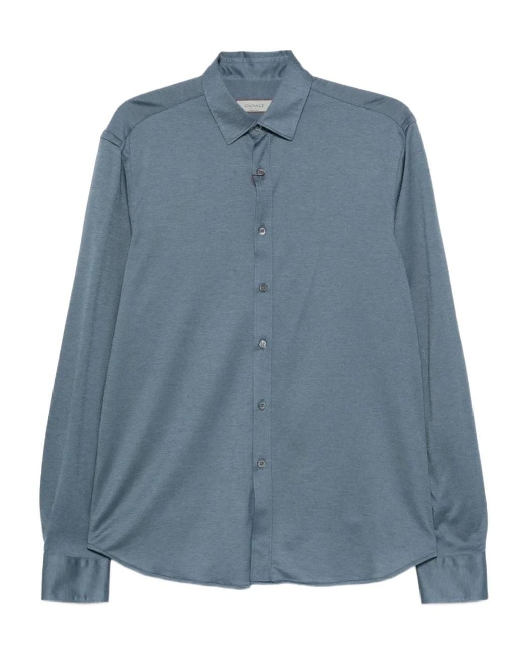 Canali Blue Long-Sleeve Cotton-Blend Shirt for men