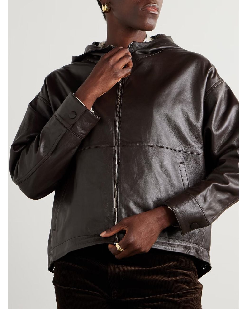 Yves Salomon Brown Hooded Leather Jacket