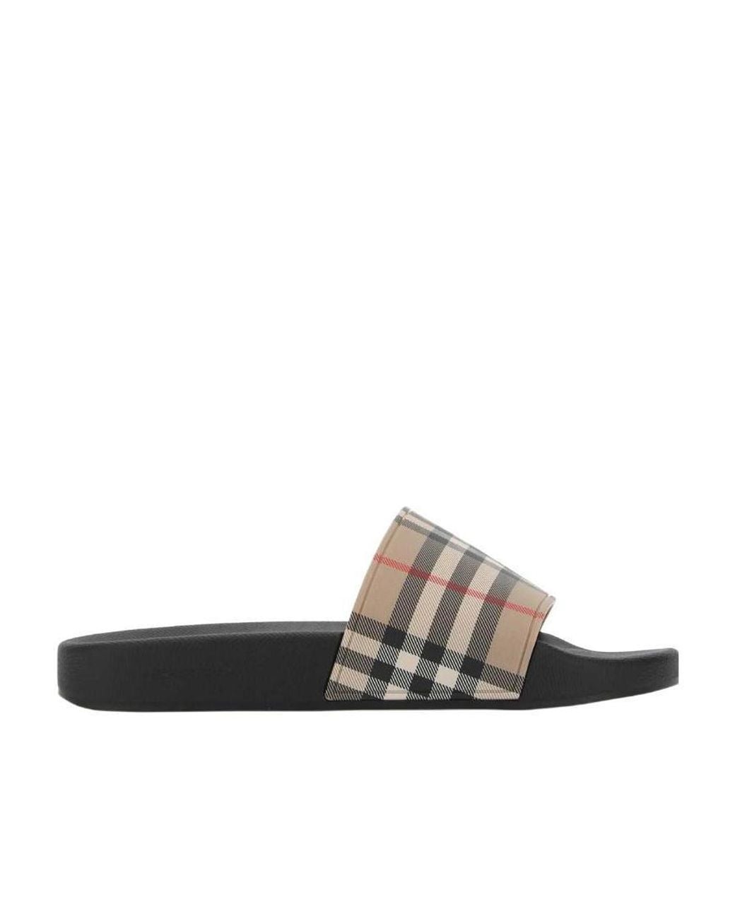 Burberry White Furley Checked Slides