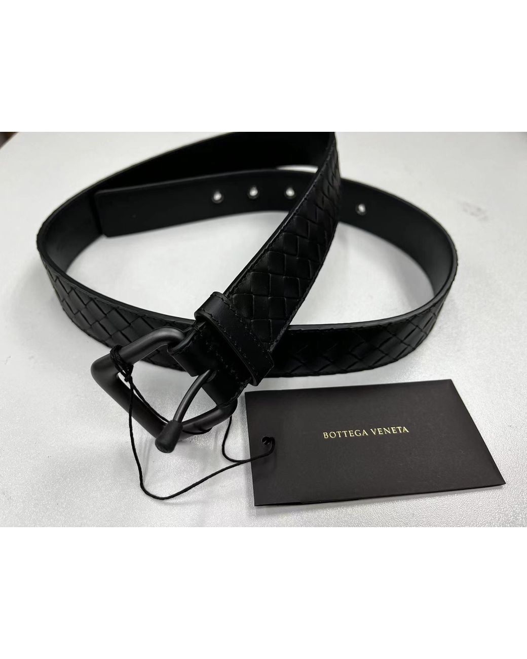 Bottega Veneta Gray Intrecciato Buckle Belt for men