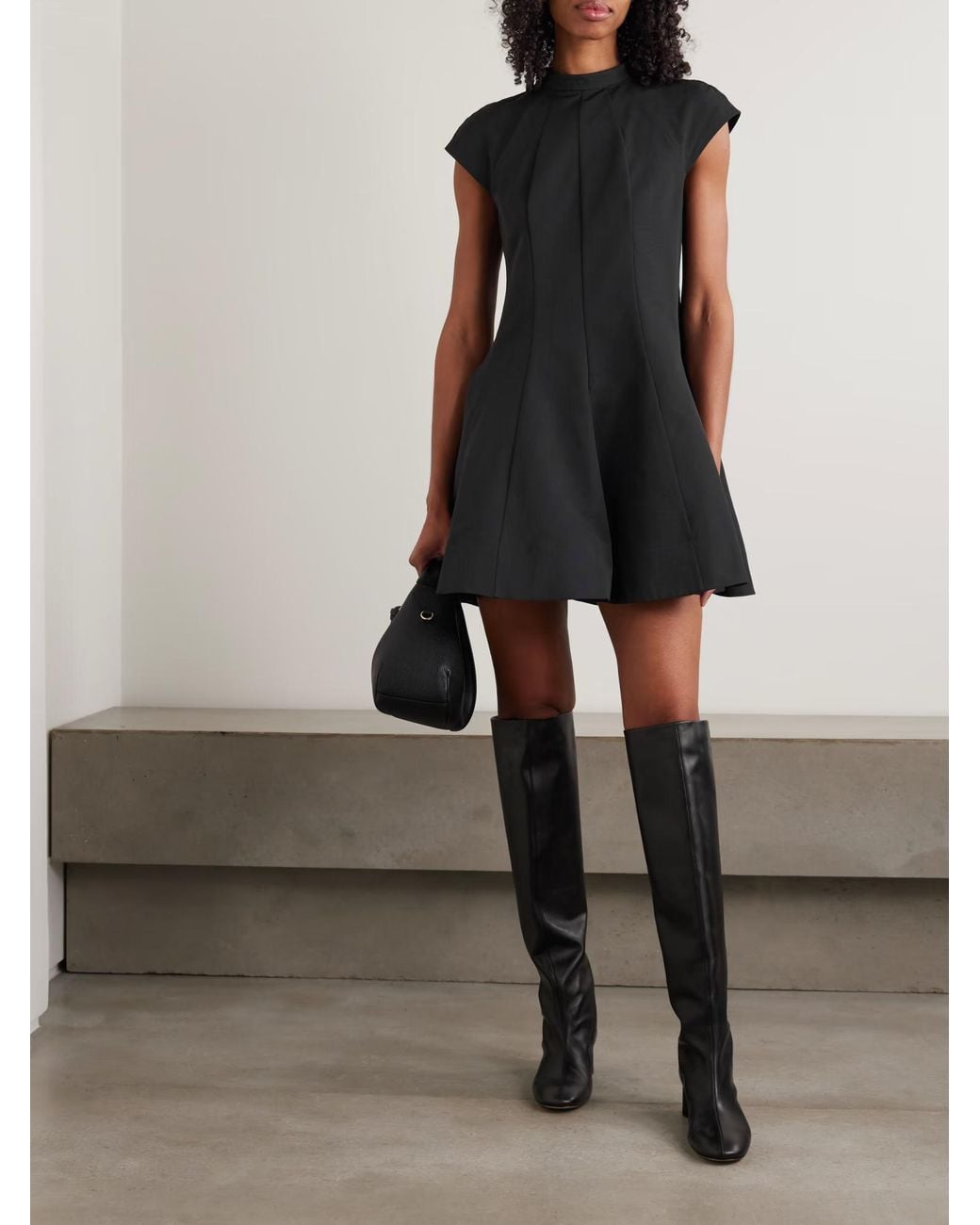 Staud Black Ellie Paneled Cotton-Blend Faille Mini Dress