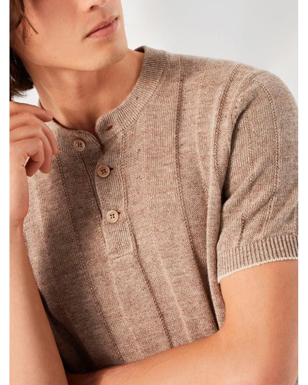 Brunello Cucinelli Brown Henley Collared Knit Polo Shirt for men