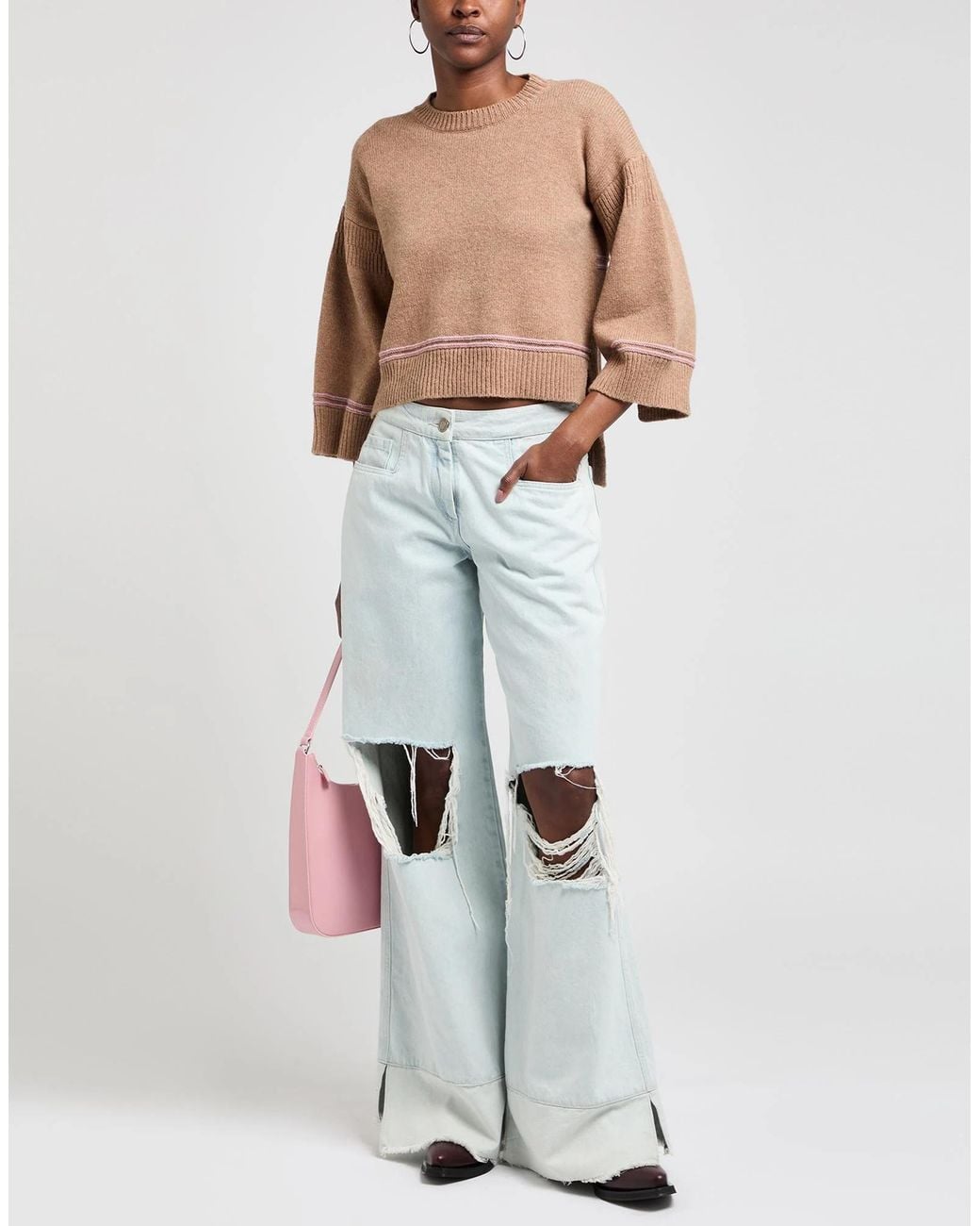 Marni Natural Twotone Wool Shortsleeve Knit Sweater