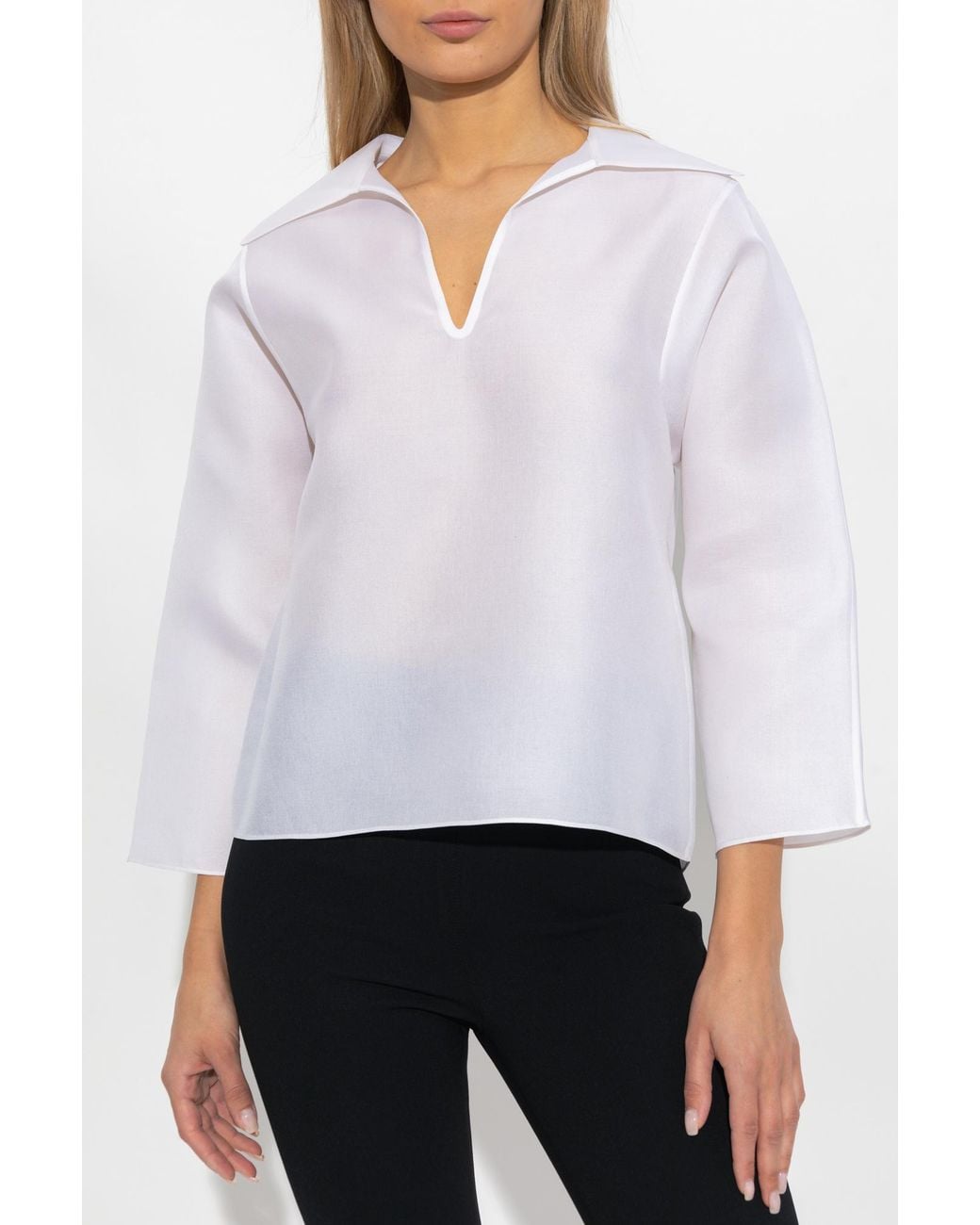 Tory Burch White V-Neck Long Sleeved Blouse
