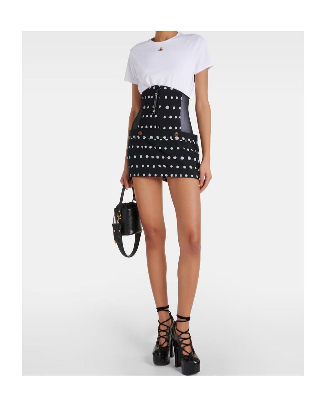 Vivienne Westwood Black Foam Polka-Dot Virgin Wool Miniskirt