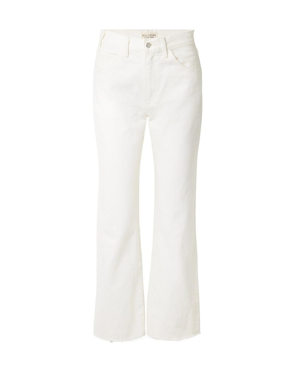 Nili Lotan White Calla Frayed High-Rise Straight-Leg Jeans