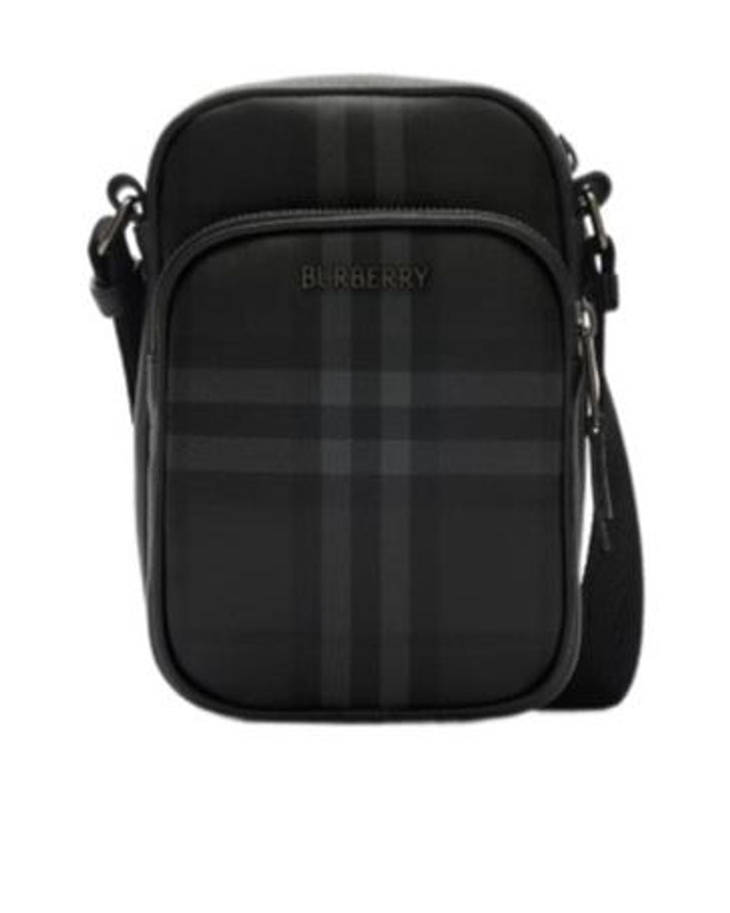 Burberry Black Checked Logo Messenger Bag for men