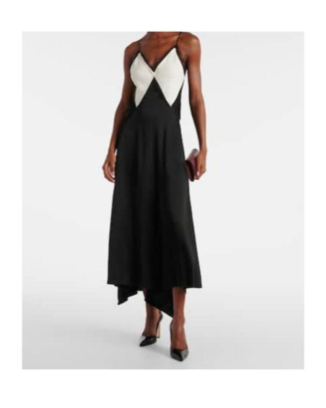 Victoria Beckham Black Lace-Trimmed Crêpe Satin Slip Dress
