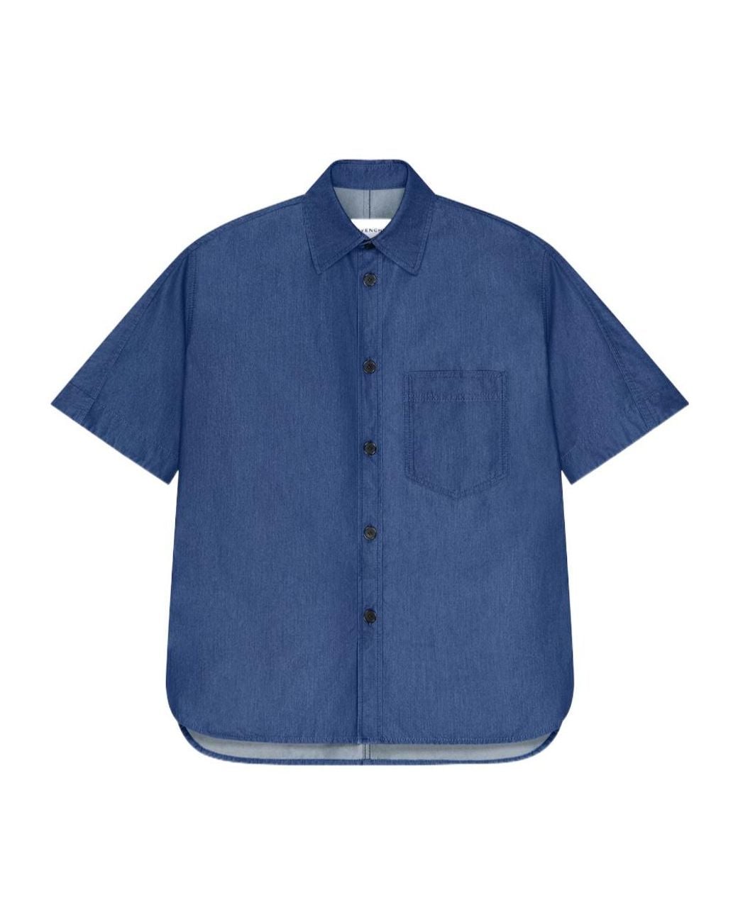 Givenchy Blue Couture Seam Denim Short-Sleeve Shirt for men