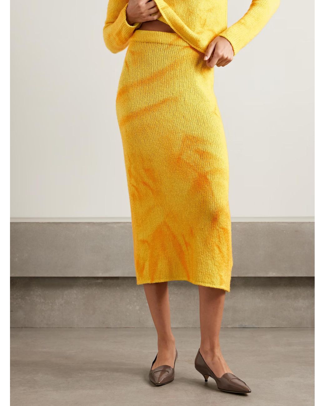 Gabriela Hearst Yellow Dorcas Tie-Dyed Cashmere Midi Skirt