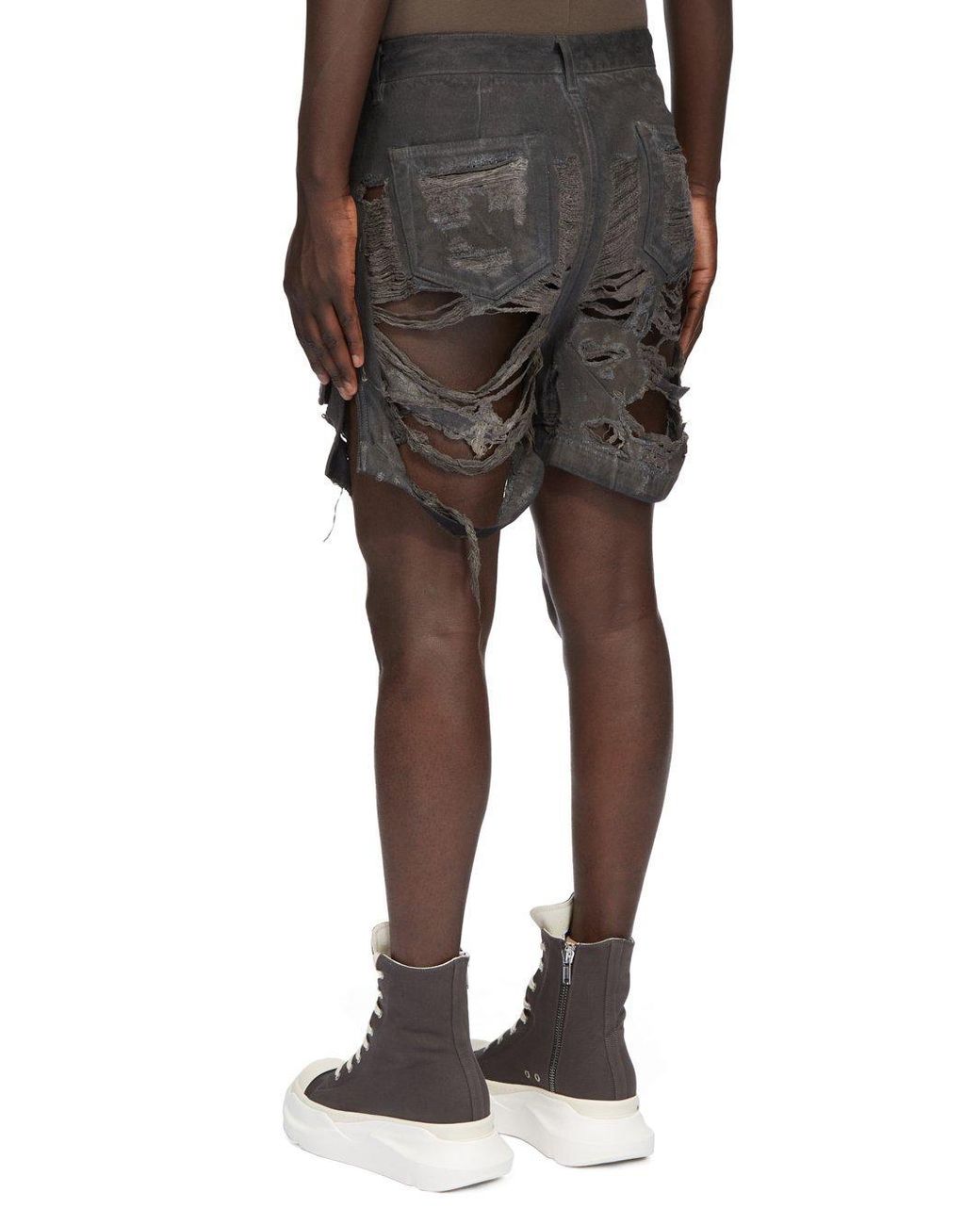 Rick Owens Black Geth Cut-Off Distressed Shorts for men