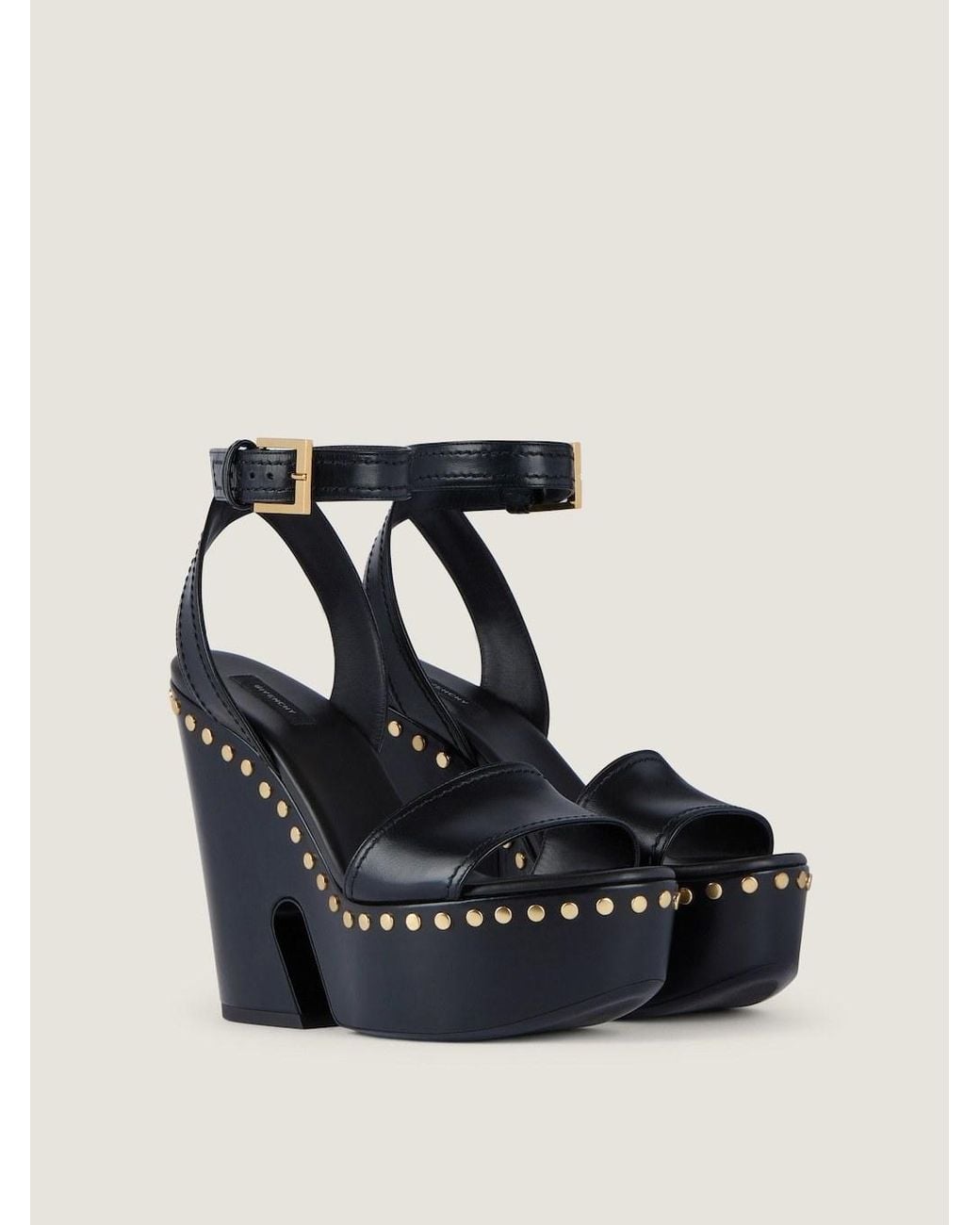Givenchy Blue Clog Leather Platform Sandals With Studs Detail