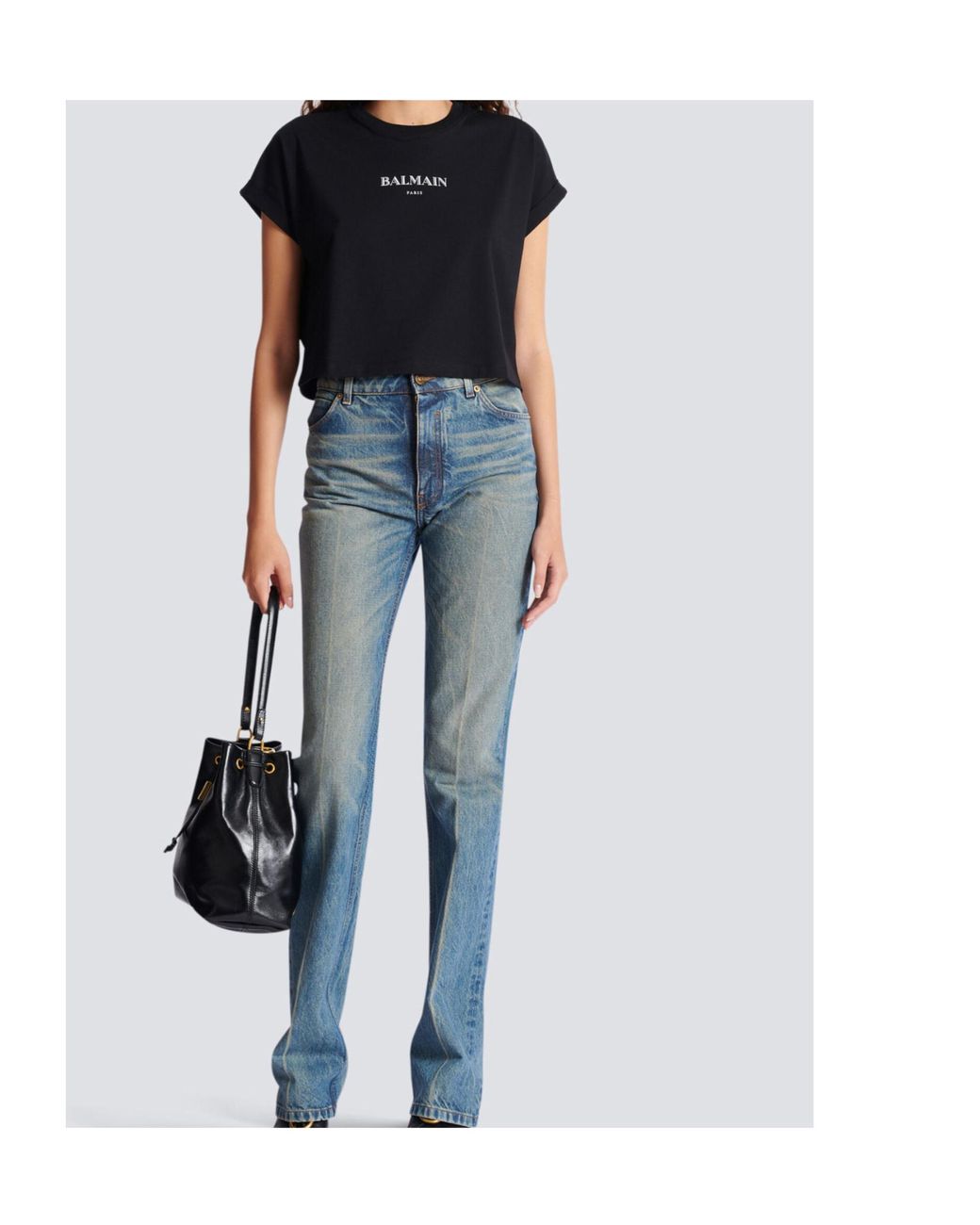 Balmain Black Logo Printed Cropped T-Shirt