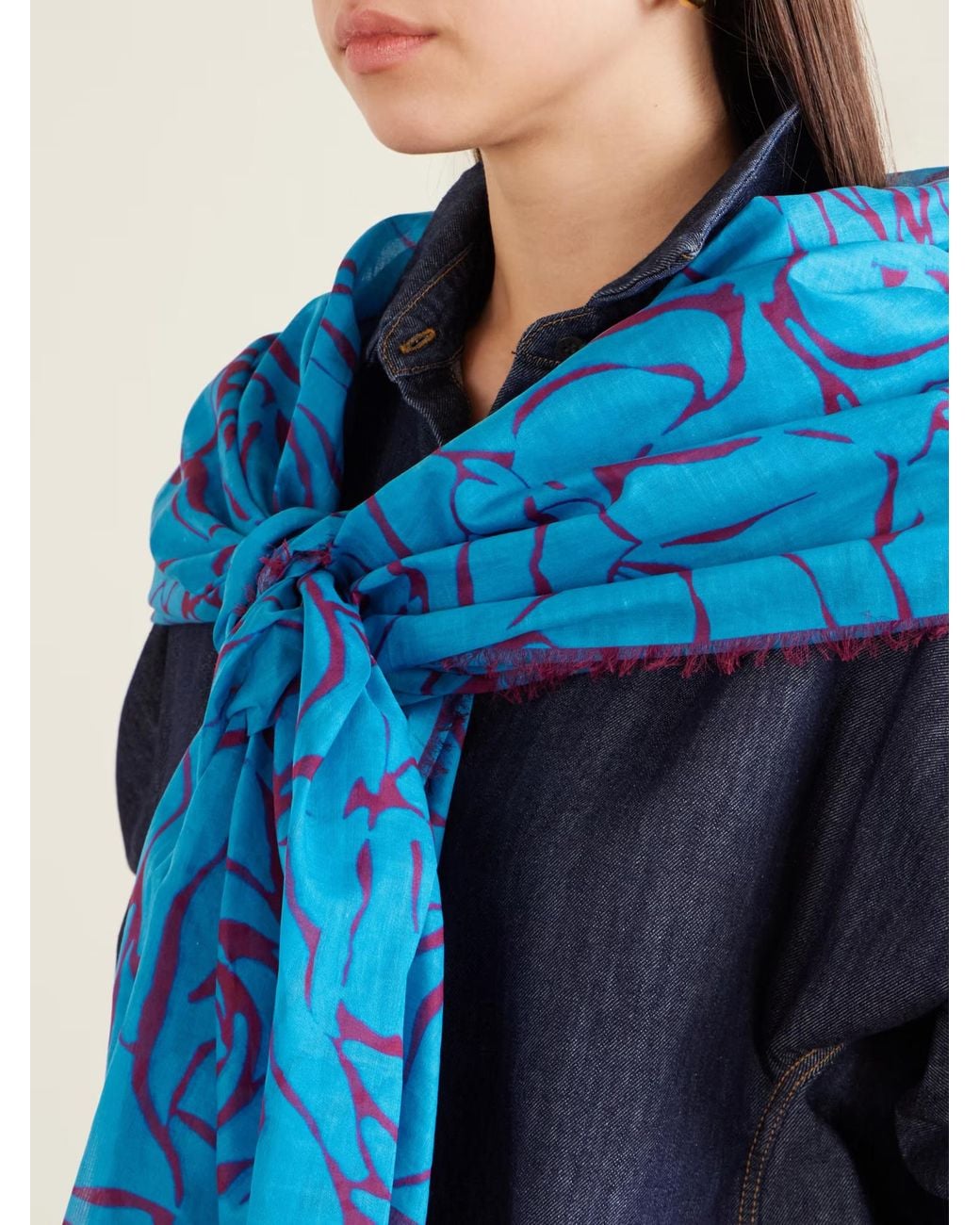 Dries Van Noten Blue Tassel Print Scarf