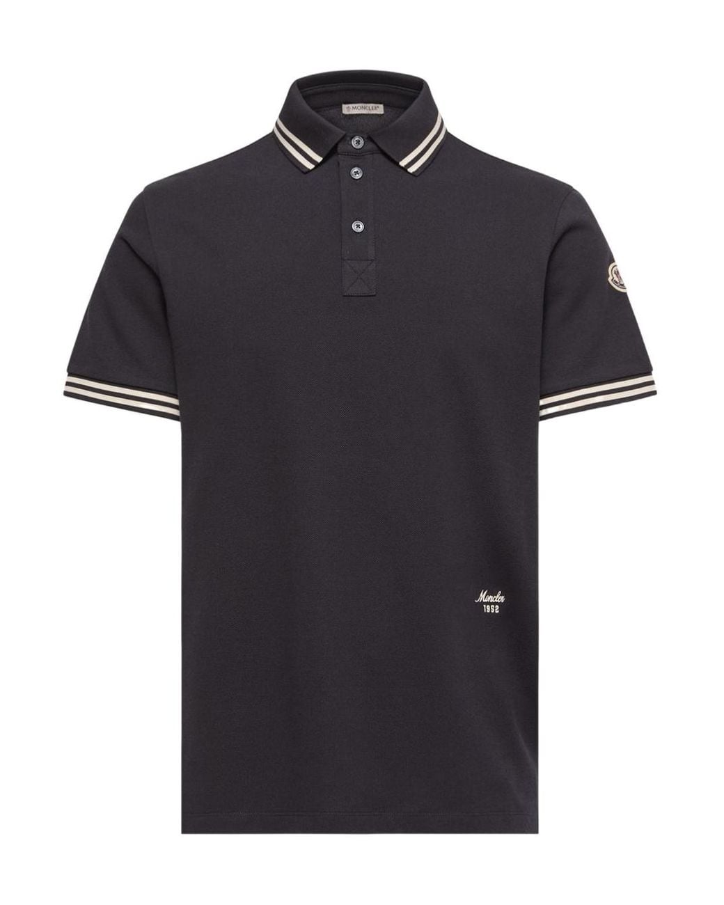 Moncler Black Striped Trim Piquet Polo Shirt for men
