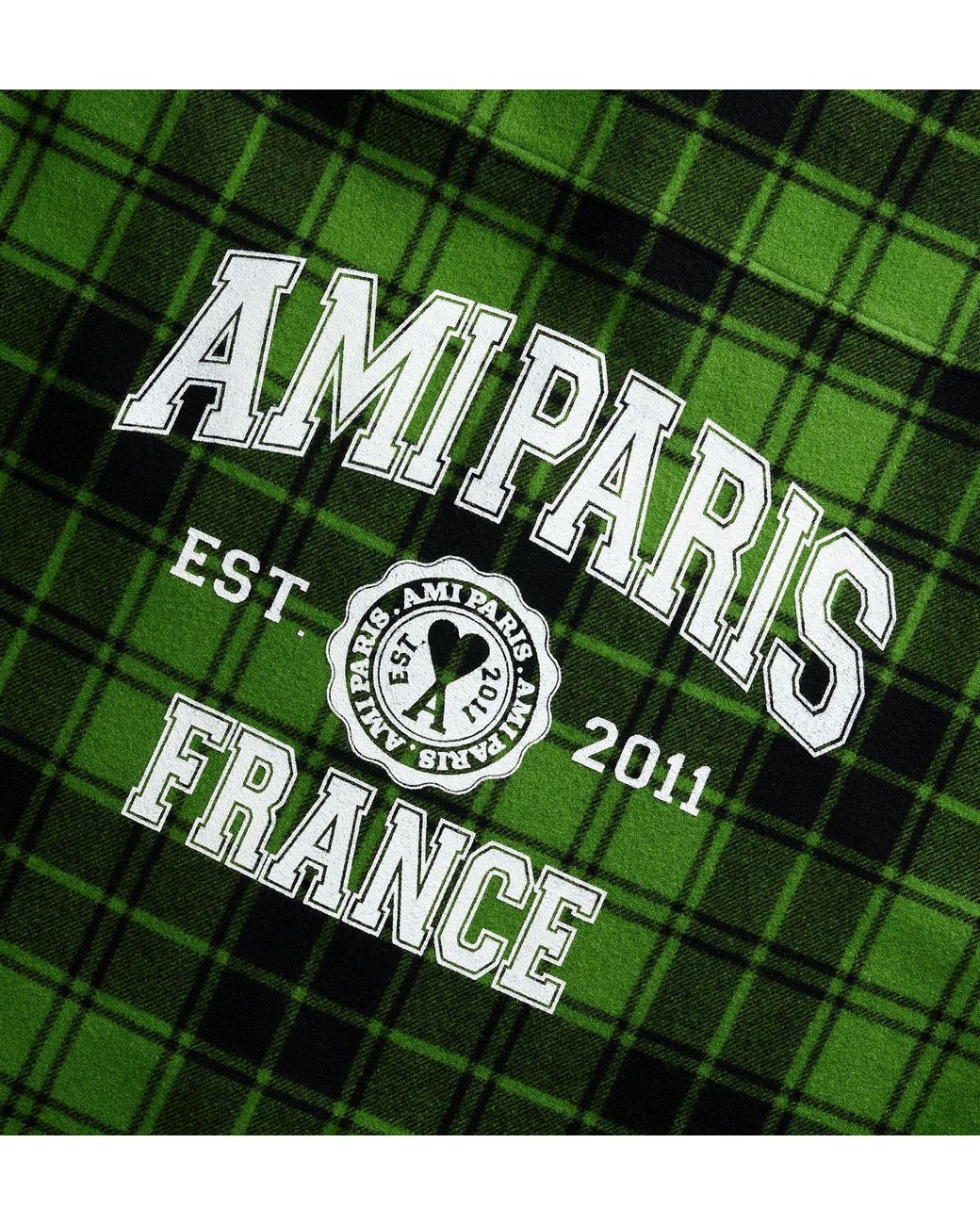 AMI Green Logo-Print Plaid-Patterned Shirt for men
