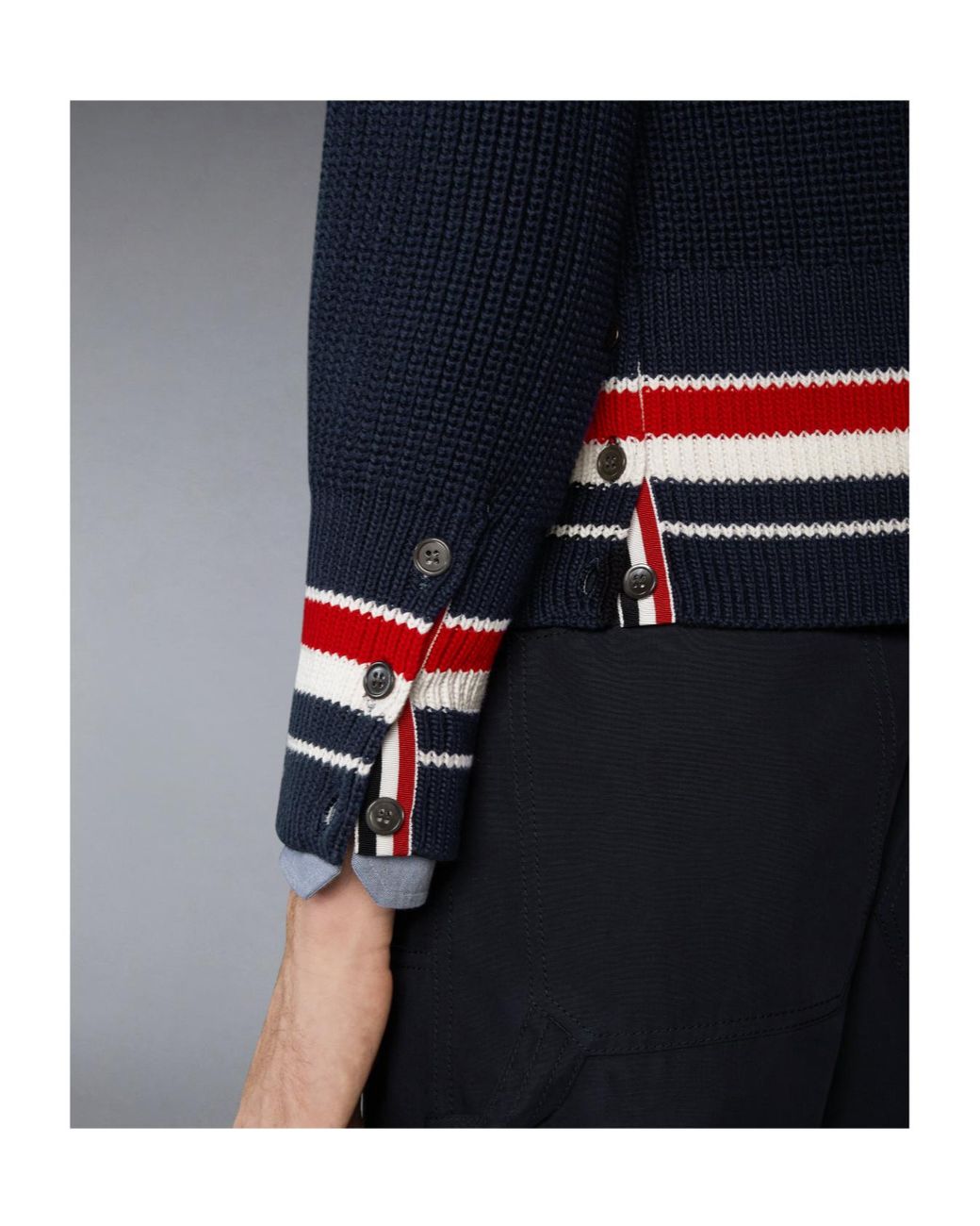 Thom Browne Blue Button-Fastening V-Neck Cotton Cardigan for men