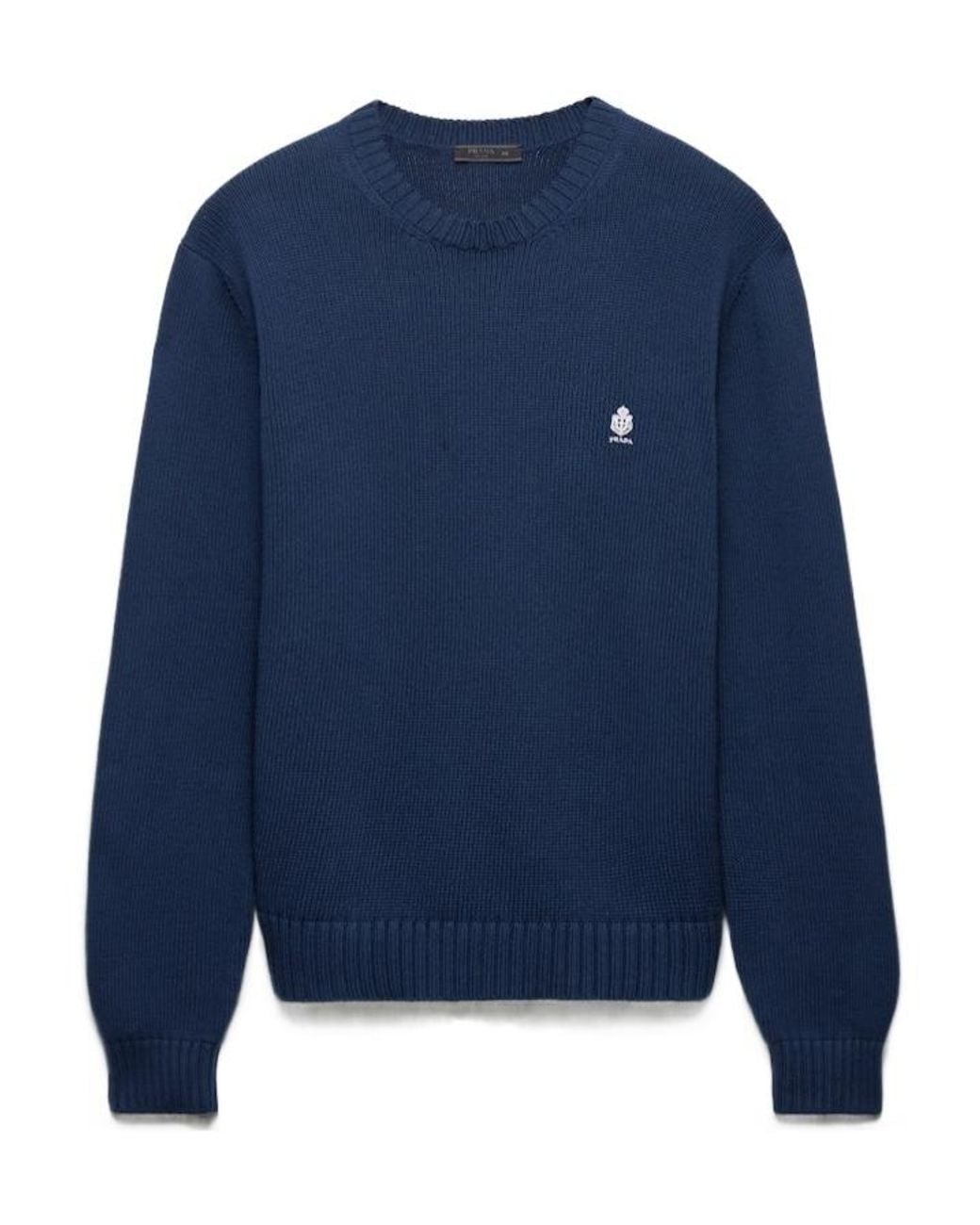 Prada Blue Logo Embroidered Knitted Sweater for men