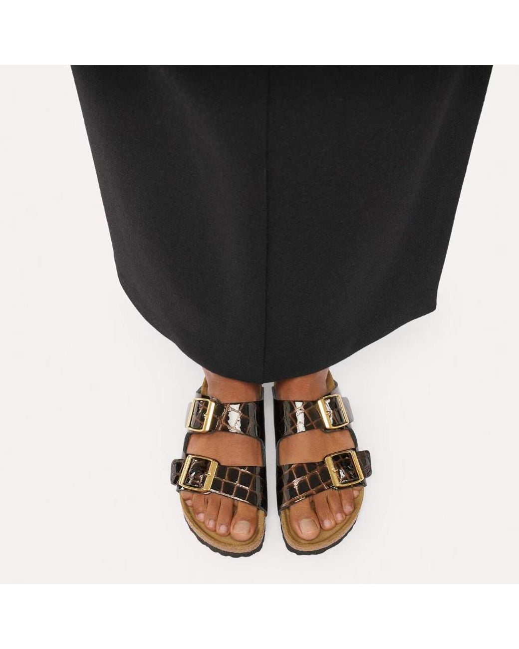 Birkenstock Brown Embossed Double-Strap Flat Sandals