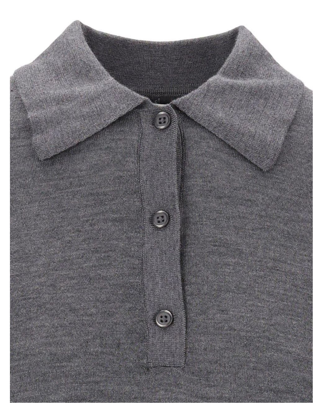 Loulou de Saison Gray Miles Fine Knit Polo Sweater