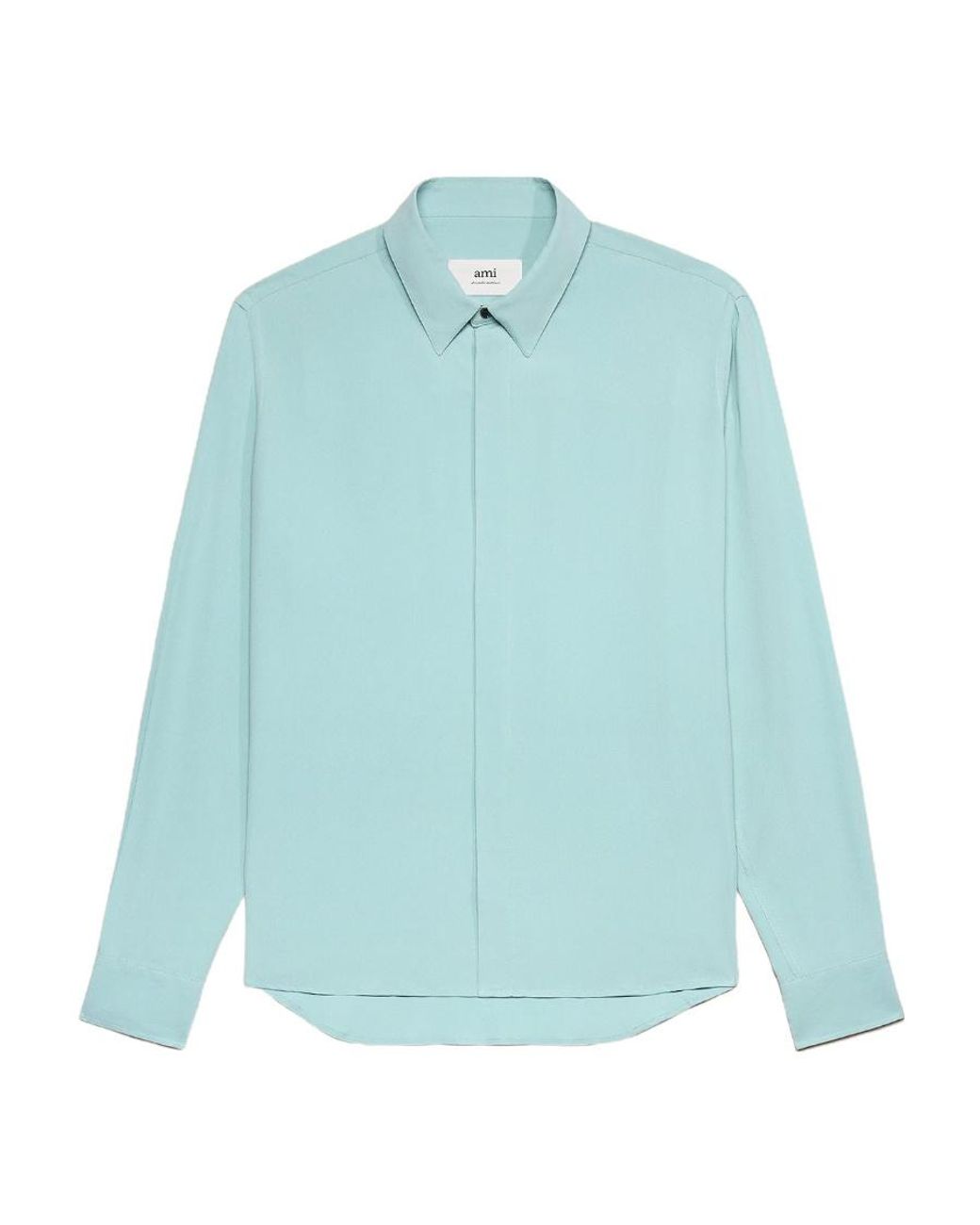 AMI Blue Button-Up Crepe Shirt for men