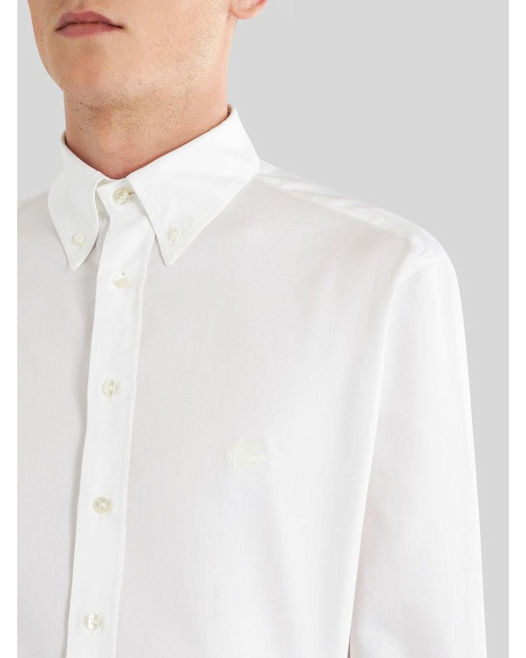 Etro White Logo-Embroidered Button-Down Shirt for men