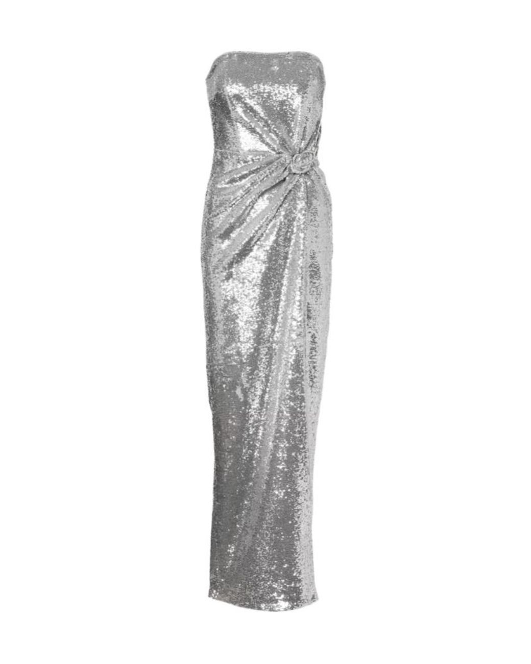 Roland Mouret Gray Buckle-Detail Sequined Strapless Gown