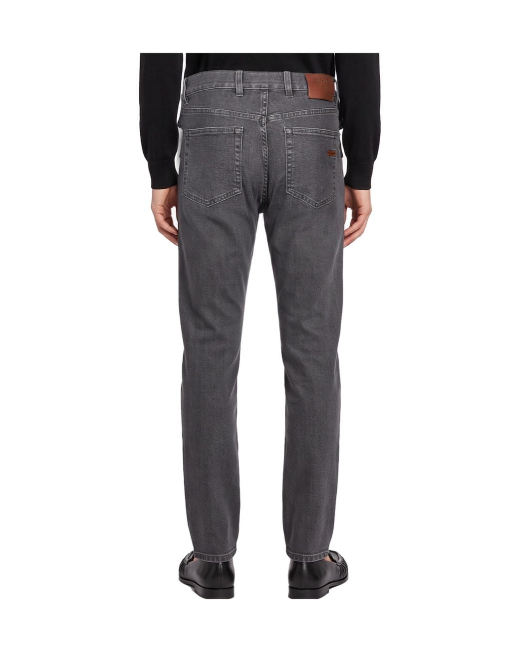 Zegna Gray Logo-Patch Straight-Leg Jeans for men