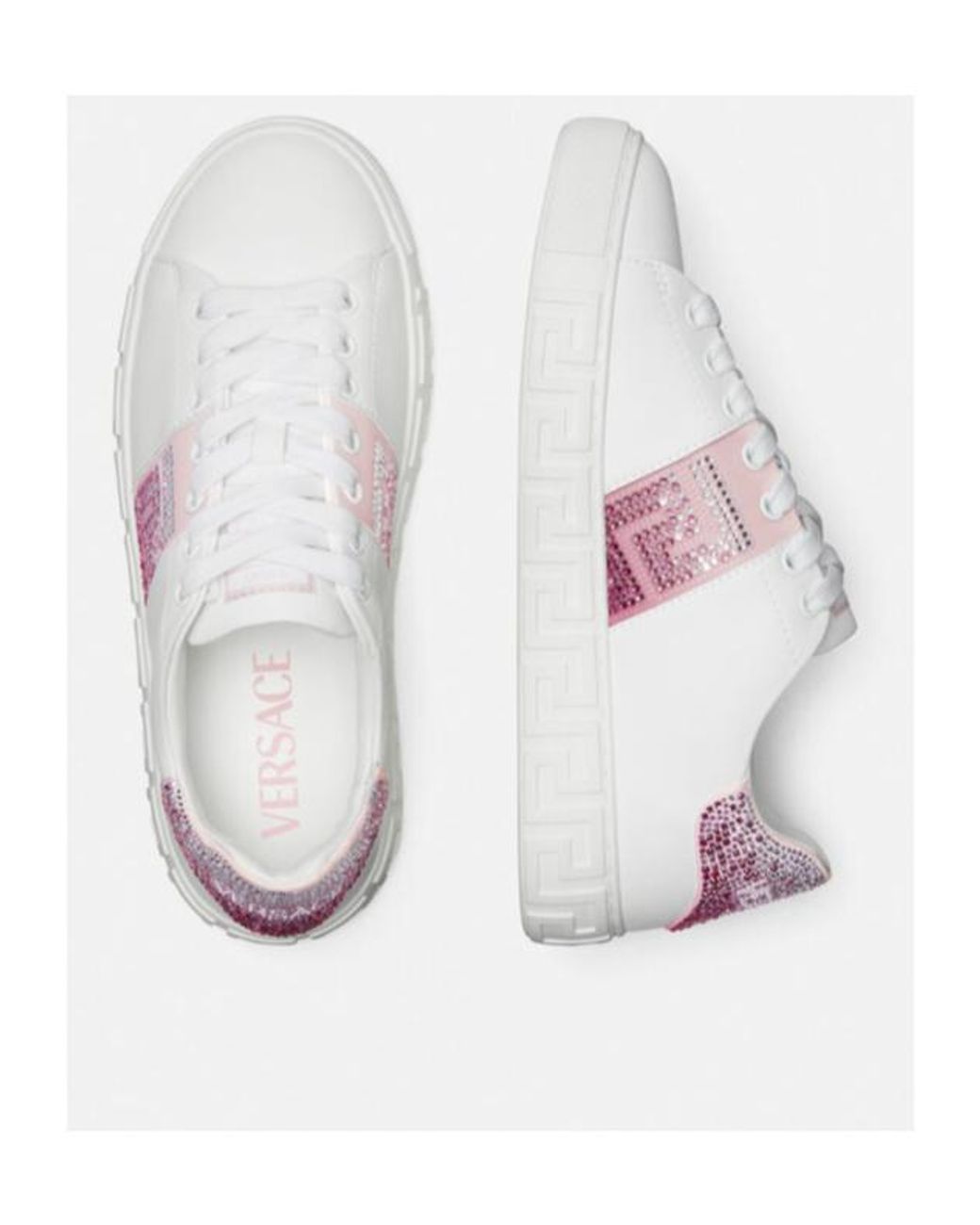Versace Pink Greca-Embellished Lace-Up Sneakers