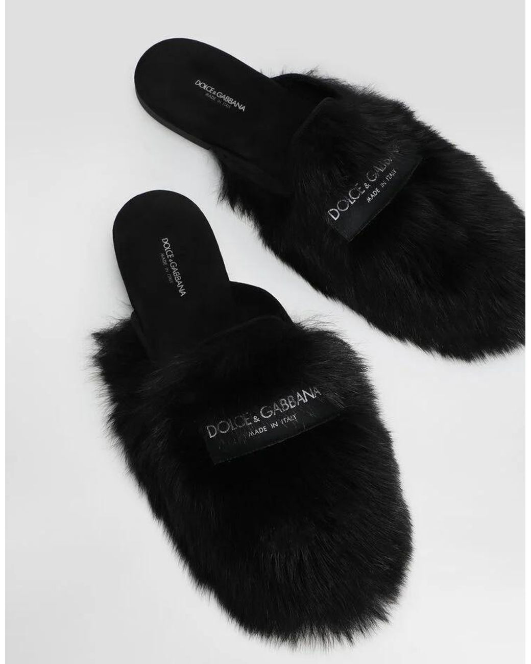 Dolce & Gabbana Black Shearling Slippers