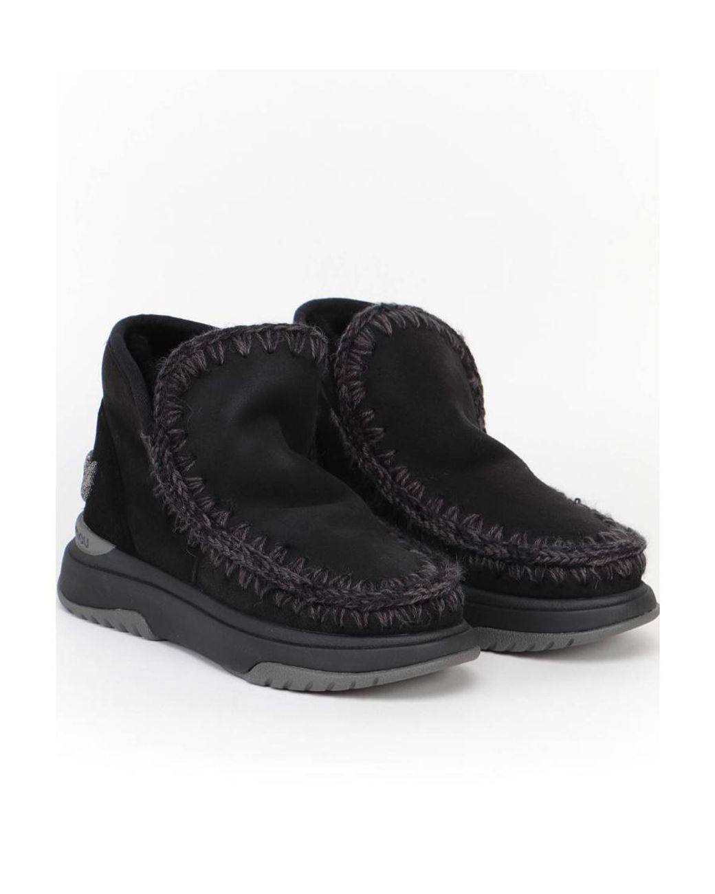 Mou Black Eskimo Logo-Glitter Whipstitch-Trim Boots