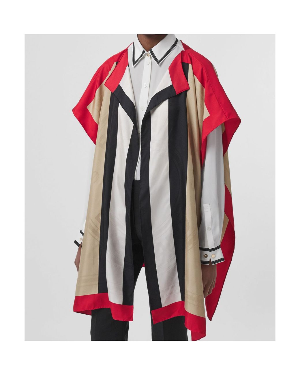 Burberry Red Icon Stripe Silk Cape