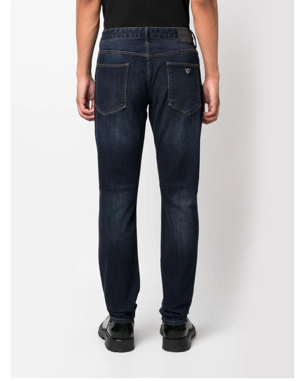Emporio Armani Blue Logo Plaque Washed Denim Jeans for men