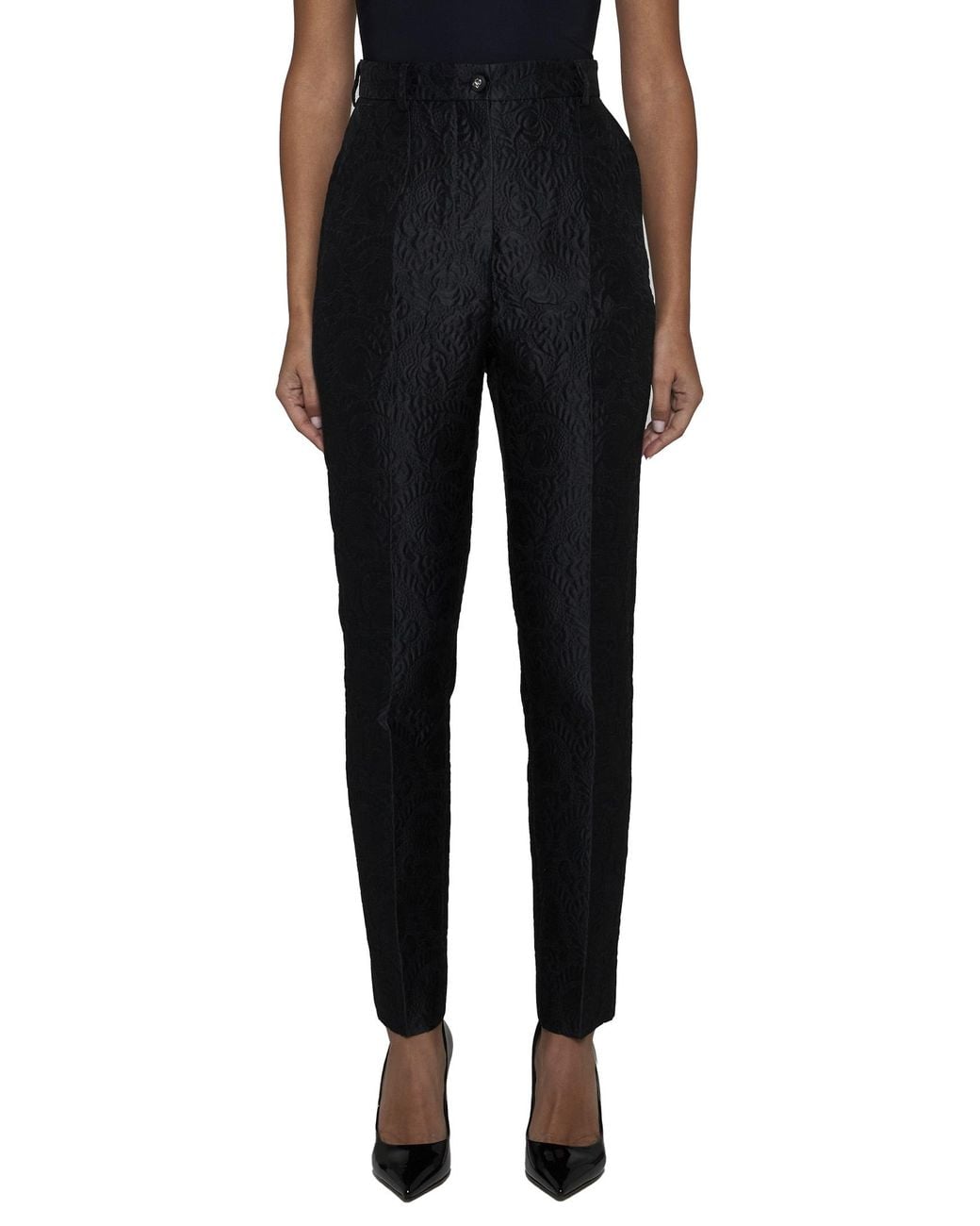 Dolce & Gabbana Black Floral Jacquard Tailored Pants