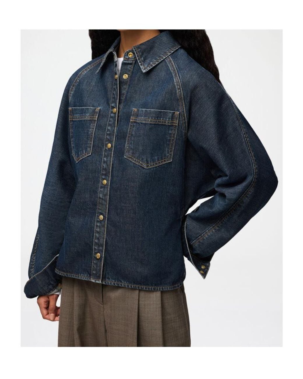 Ganni Blue Slub Mix Denim Batwing Shirt