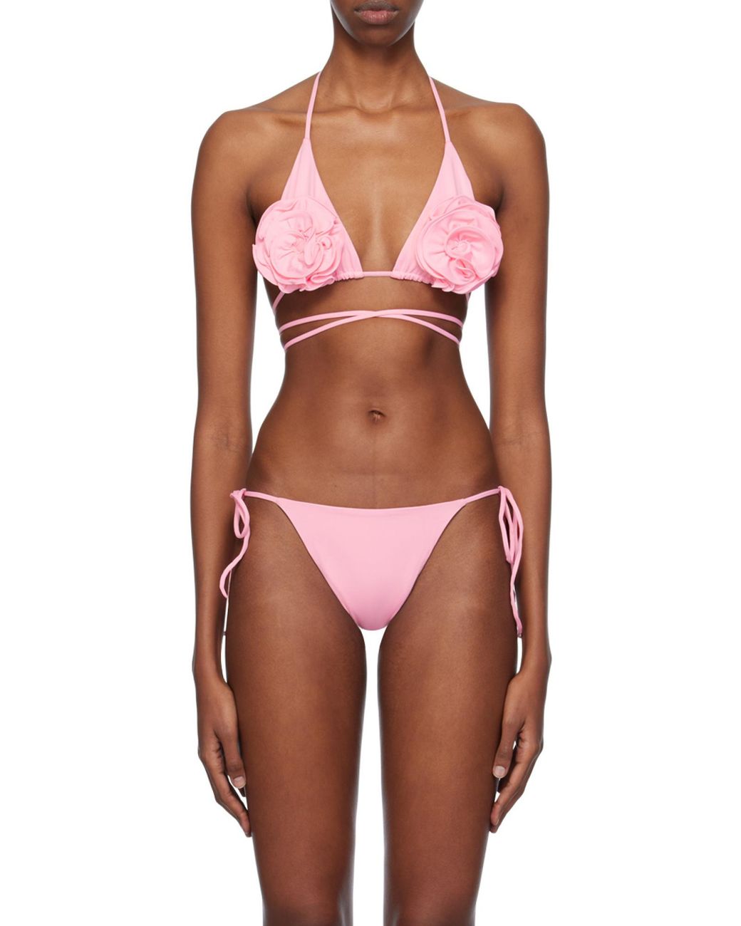 Magda Butrym Red Floral-Appliqué Halterneck Triangle Bikini Top