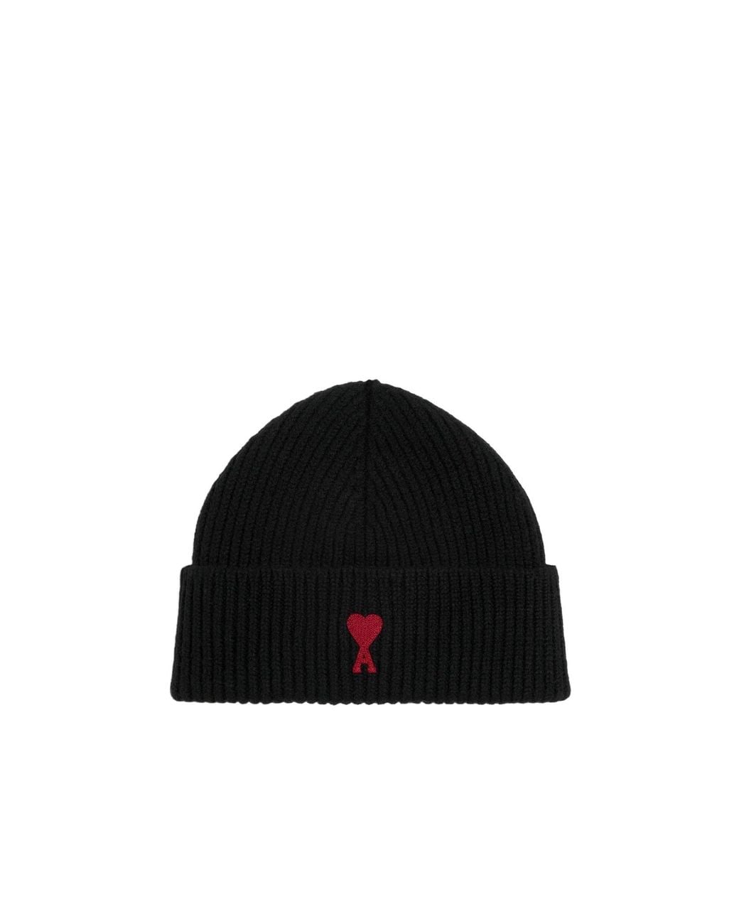 AMI Black Logo Patch Knitted Beanie