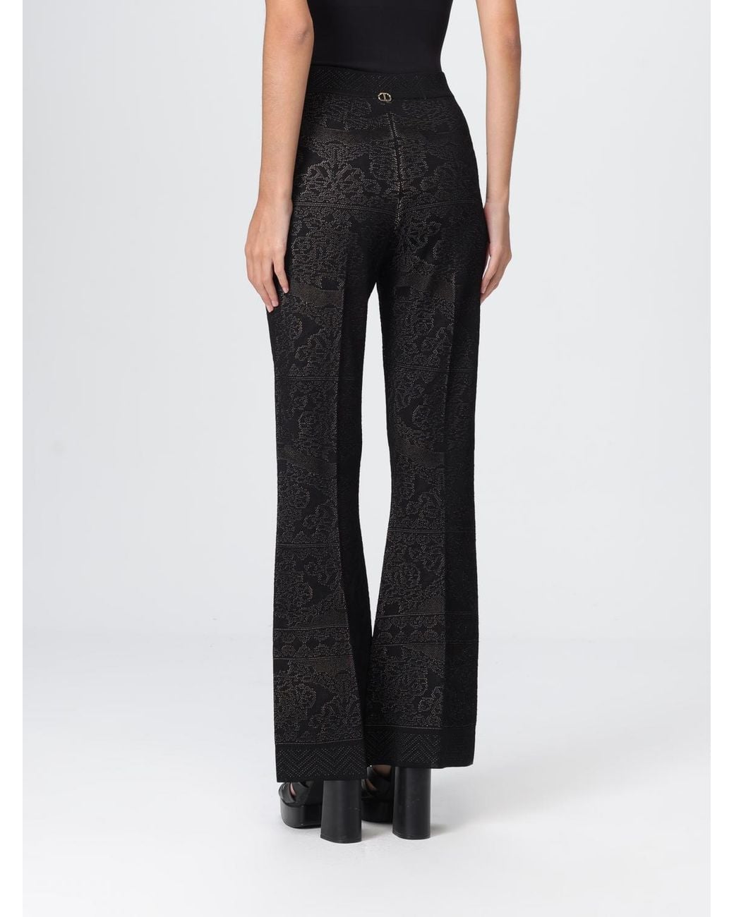 Twinset Black Damask-Pattern Trousers