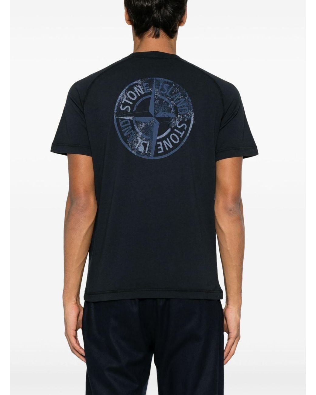 Stone Island Black Compass Printed Crewneck T-Shirt for men