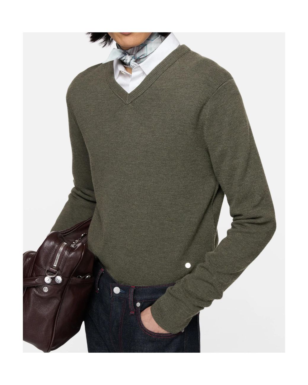 Acne Green Logo V-Neck Knitted Sweater for men