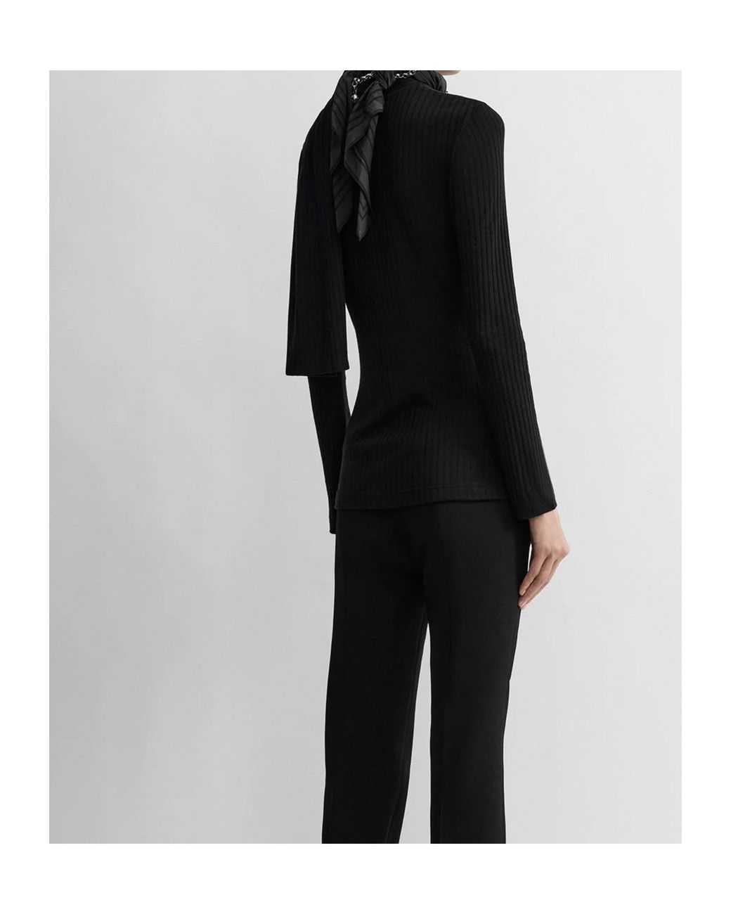 Totême Black Ribbed-Knit Scarf Blouse For