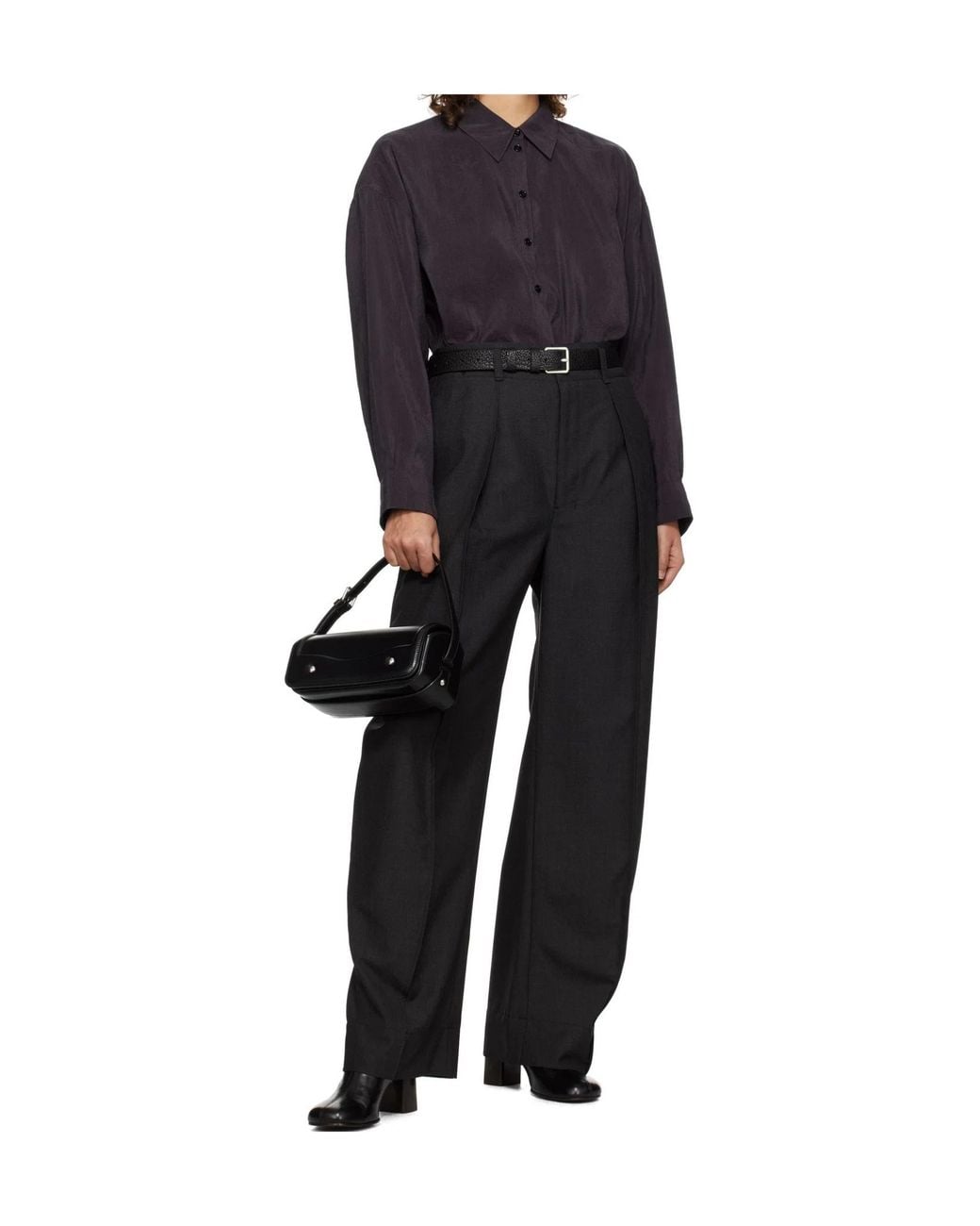 Lemaire Gray Pressed Crease Curved-Leg Trousers