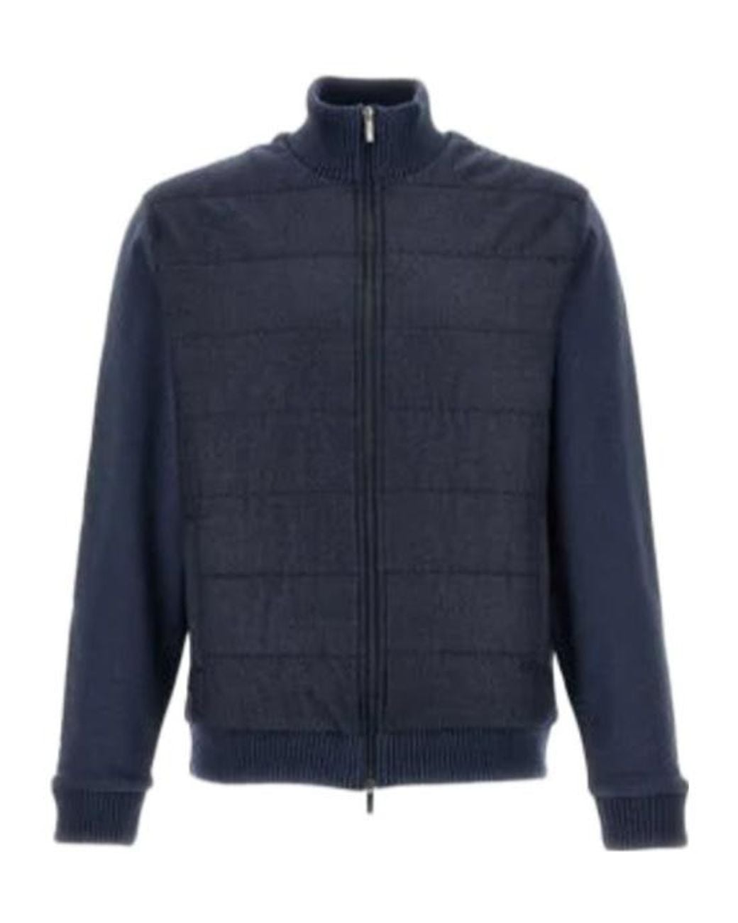 Fay Blue Quilted-Panel Zip-Up Sweater for men