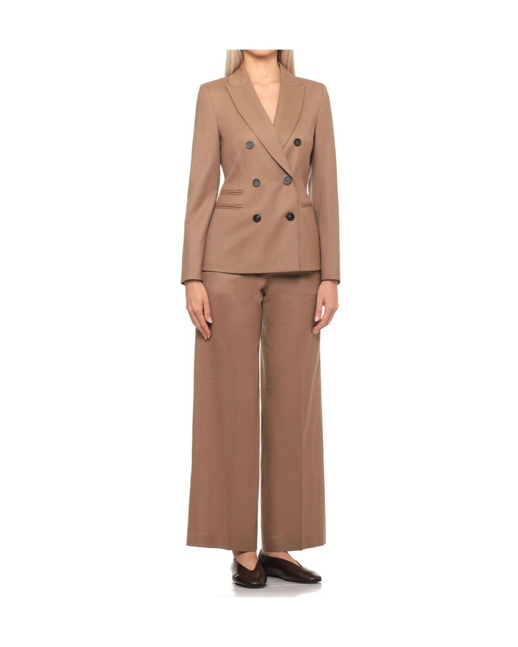 Peserico Brown Peak-Lapel Double-Breasted Blazer