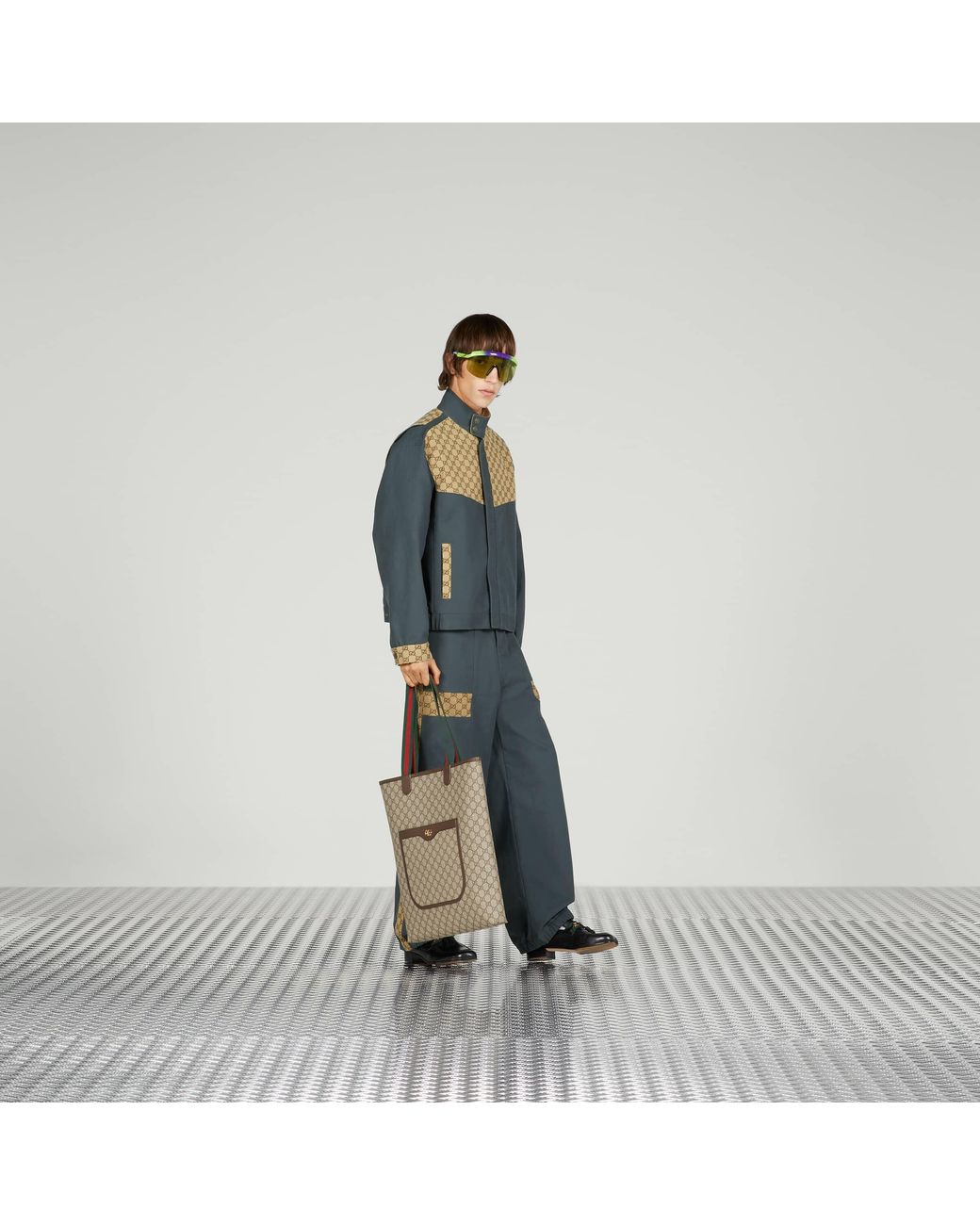 Gucci Gray Panel-Detailed Straight Leg Trousers for men