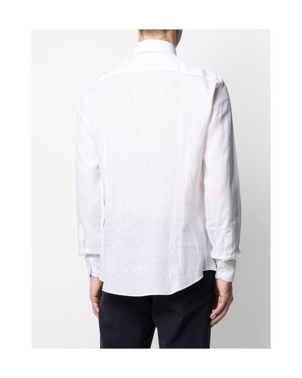 Ferragamo White Long-Sleeve Linen Shirt for men