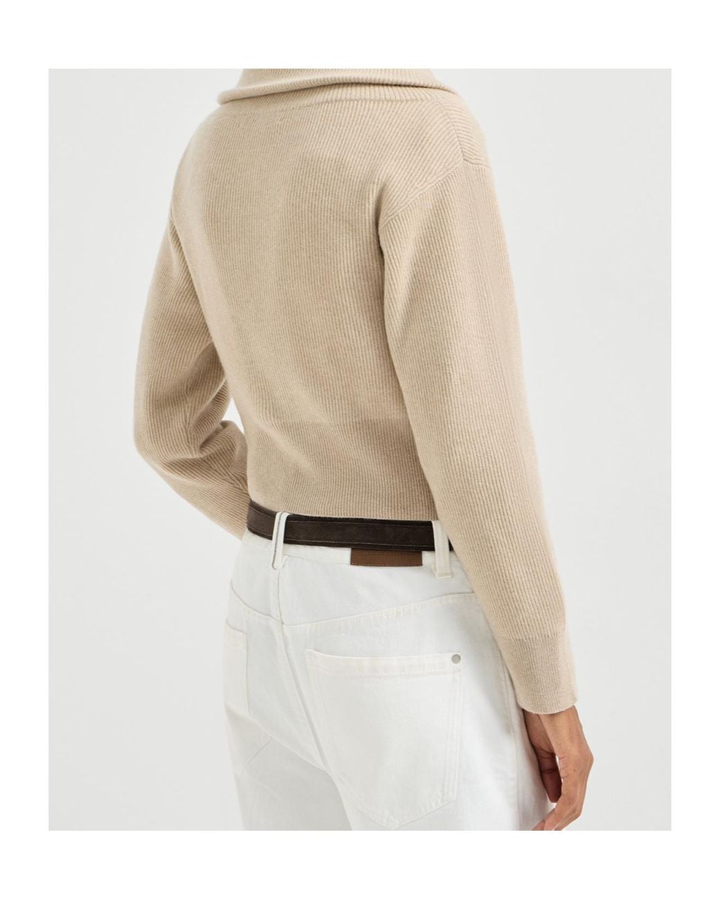 Brunello Cucinelli Natural Cashmere English Rib Knit Cardigan